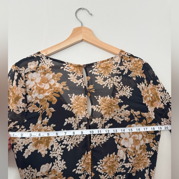 Free People Small Romper Jumpsuit Floral Sheer Lined Shorts Long Sleeve NYEParty - Picture 9 of 12